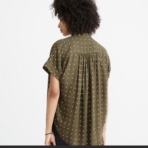Madewell green and white polka dot blouse size M
